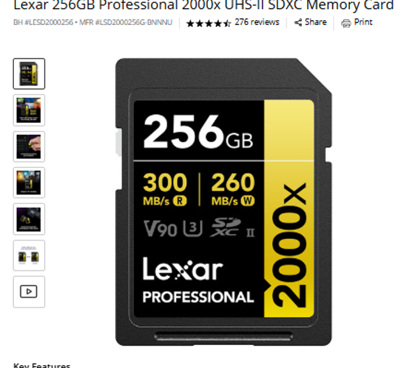 SDXC Lexar 256GB Professional 2000x UHS-II SDXC Memory Card
