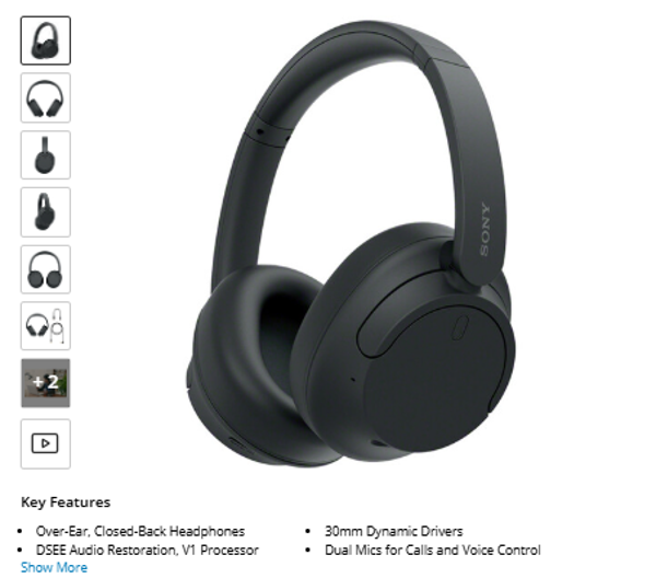 Sony WH-CH720N Wireless Over-Ear Noise-Canceling Headphones (Black)