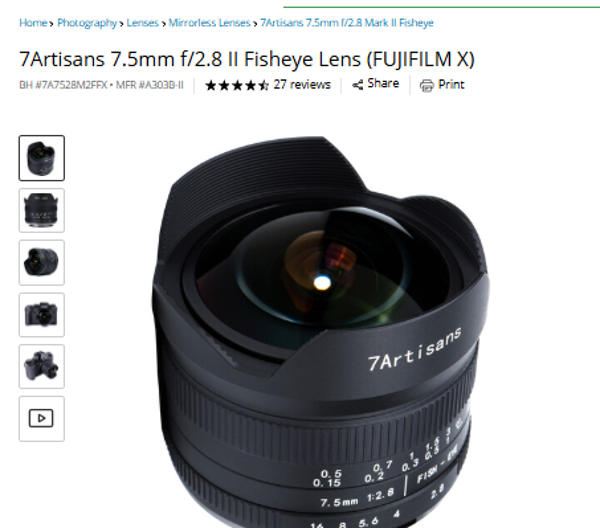 7Artisans 7.5mm [/2.8 Mark Il Fisheye 7Artisans 7.5mm f/2.8 Il Fisheye Lens (FUJIFILM X)