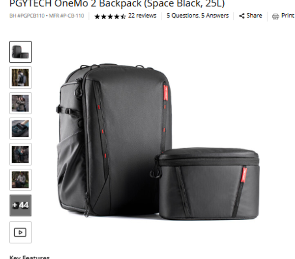 PGYTECH OneMo 2 Backpack (Space Black, 25L)