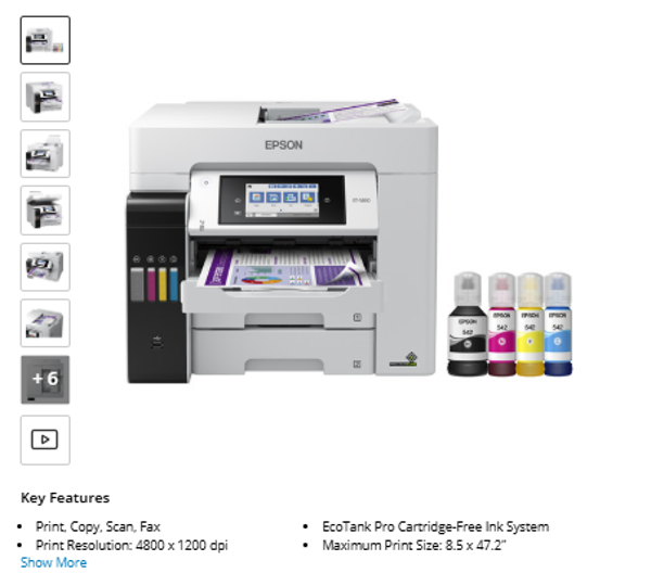Epson EcoTank Pro ET-5850 All-in-One Cartridge-Free Supertank Printer