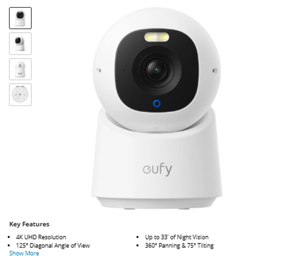 eufy Security Indoor Cam E30 4K UHD Pan & Tilt Camera with Night Vision & Spotlight