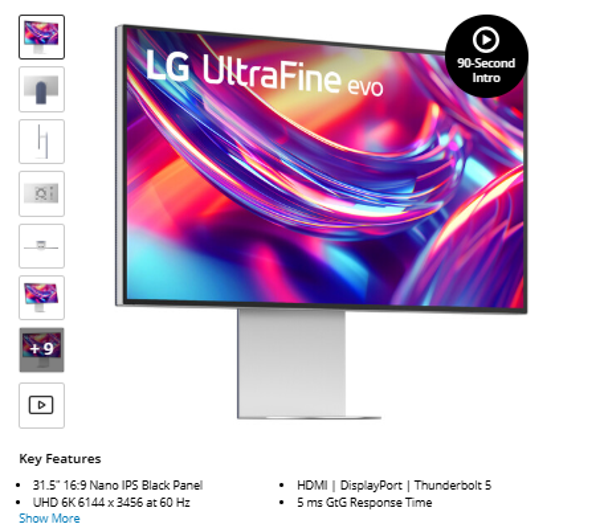 LG 32L990A LG UltraFine evo 32U990A-S 31.5" evo 6K Nano IPS Black Monitor