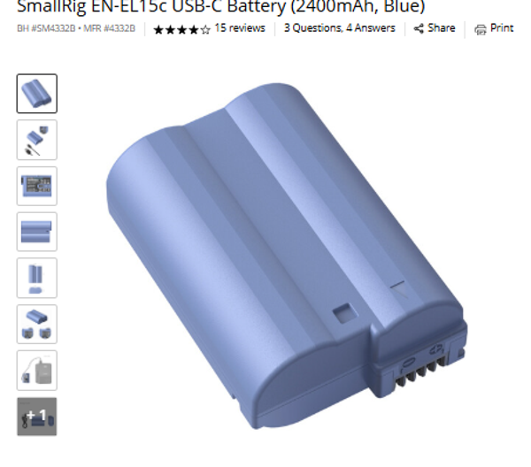 SmallRig EN-EL15c USB-C Battery (2400mAh, Blue)
