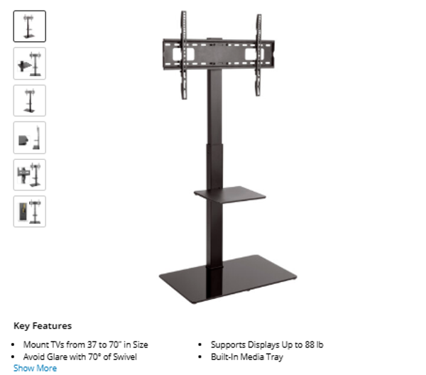 Gabor FPS-G Gabor Swivel TV Floor Stand with Glass Base for 37 to 70" Displays
