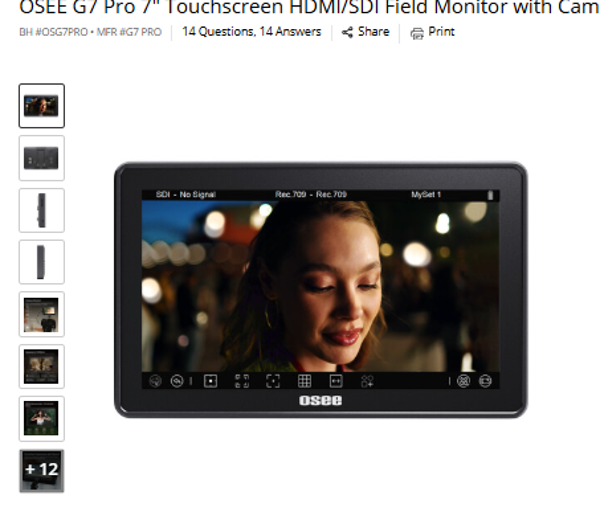 OSEE G7 Pro 7" Touchscreen HDMI/SDI Field Monitor with Camera Control