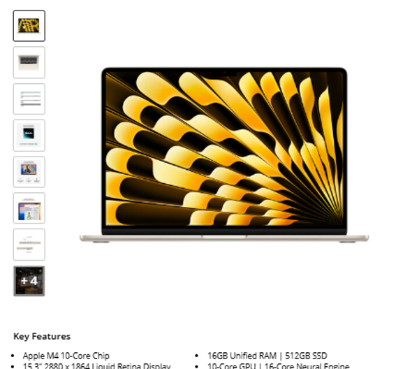2025 Apple 15" MacBook Air (M4, Starlight)