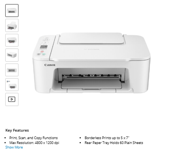 Canon PIXMA TS3720 Wireless All-in-One Printer (White)