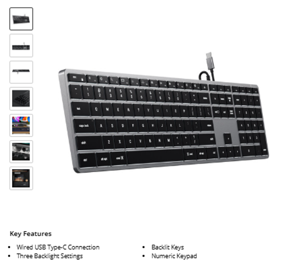 Slim W3 Satechi Slim W3 Wired Backlit Keyboard (Space Gray)