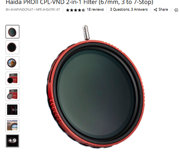 2-in-1 Haida PROII CPL-VND 2-in-1 Filter (67mm, 3 to 7-Stop)