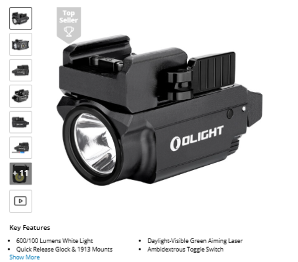 Qlight Baldr Mini Weaponlight with Green Laser (Black)