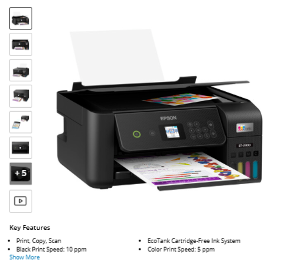 Epson EcoTank ET-2800 Wireless Color All-in-One Cartridge-Free Supertank Printer (Black)