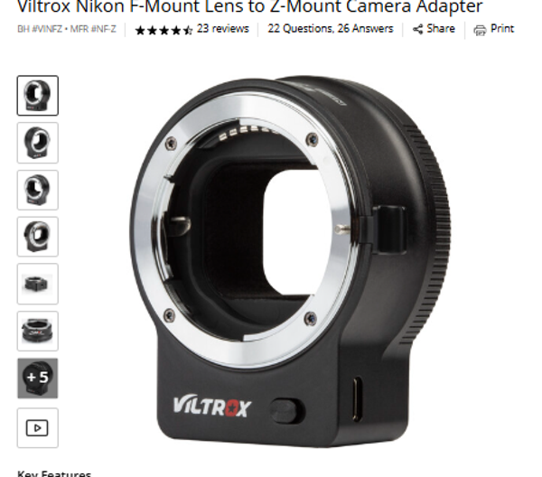 Viltrox Nikon F-Mount Lens to Z-Mount Camera Adapter