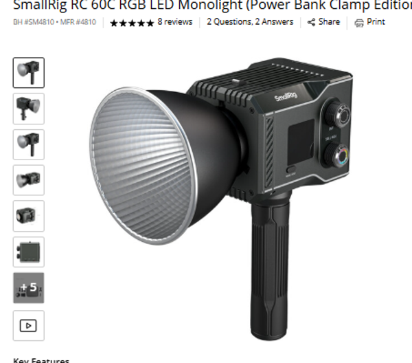 SmallRig RC 60C RGD SmallRig RC 60C RGB LED Monolight (Power Bank Clamp Edition)