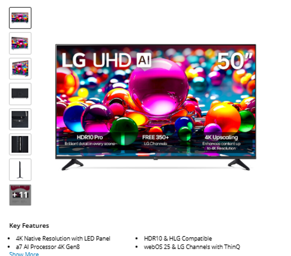 7700 LG UA77 50" 4K HDR Smart LED TV
