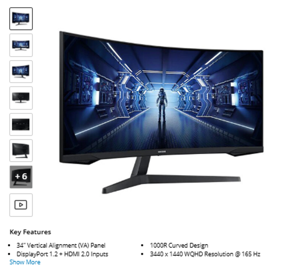 Samsung G5 Odyssey 34" 21:9 Curved 165 Hz FreeSync WQHD HDR VA Gaming Monitor