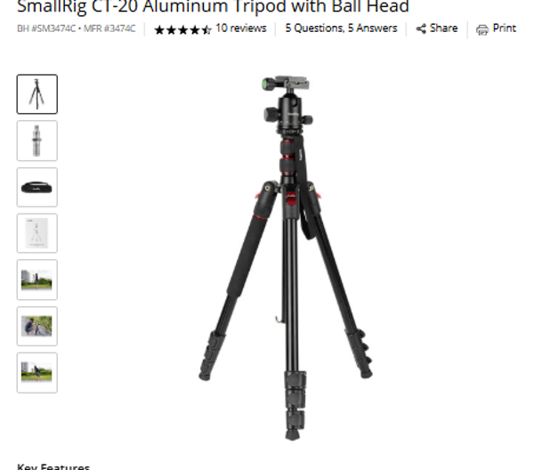 SmallRig CT-20 Aluminum Tripod with Ball Head