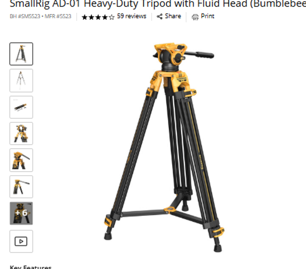 SmallRig AD-01 SmallRig AD-01 Heavy-Duty Tripod with Fluid Head (Bumblebee Edition)