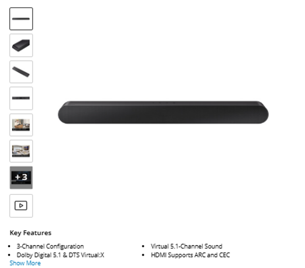 Samsung HW-S50B 140W 3-Channel Soundbar