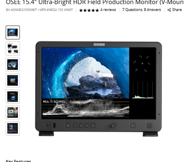 OSEE 15.4" Ultra-Bright HDR Field Production Monitor (V-Mount)