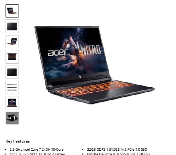 Acer 16" Nitro V Gaming Laptop