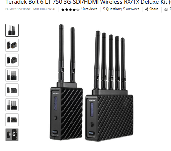 Teradek LT 750 Teradek Bolt 6 LT 750 3G-SDI/HDMI Wireless RX/TX Deluxe Kit (Gold Mount)