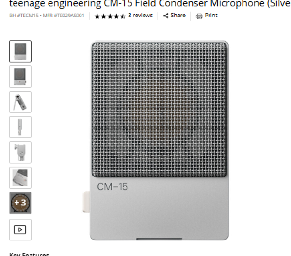 teenage engineering CM-15 Field Condenser Microphone (Silver)