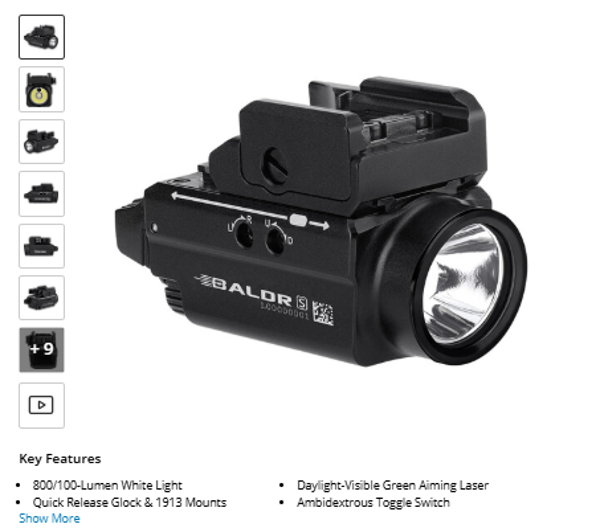 Qlight Baldr S Rechargeable Weaponlight with Green Laser (Black)
