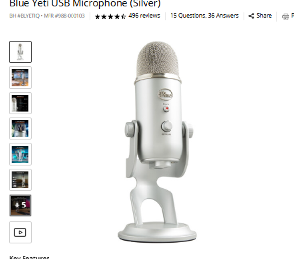Blue Yeti USB Microphone (Silver)