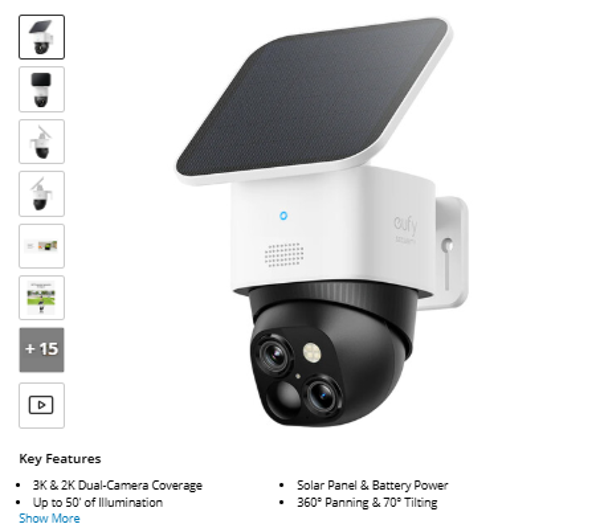eufy Security S340 Outdoor Pan & Tilt Dual Camera with Solar Panel