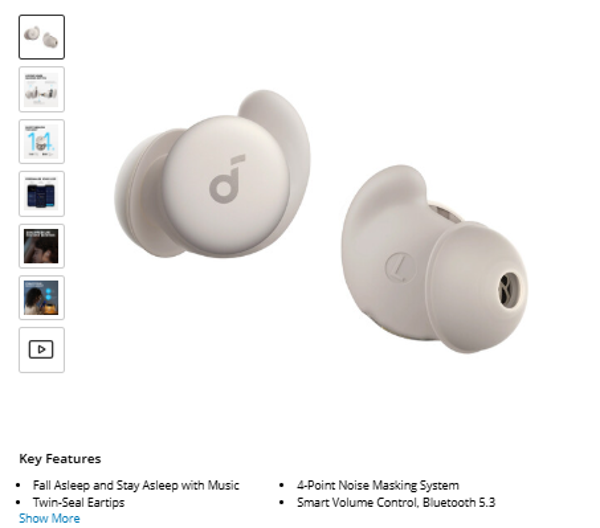 A20 Soundcore by Anker Sleep A20 Noise-Masking True-Wireless Earbuds (Slumber Beige)