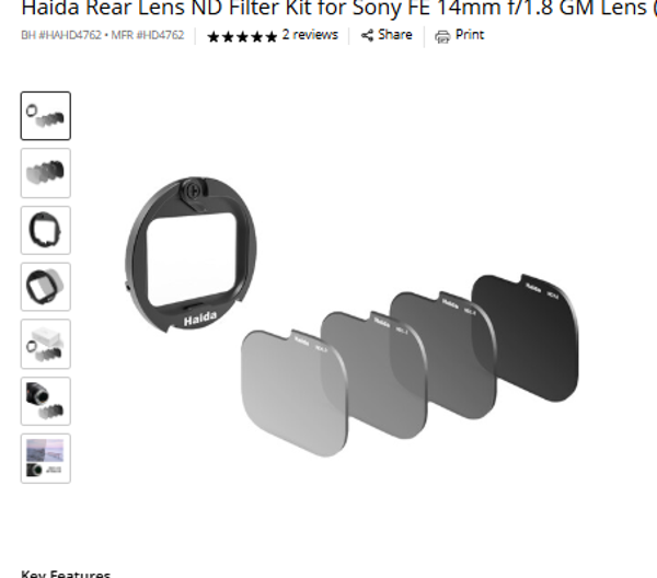 Haida Rear Lens ND Filter Kit for Sony FE 14mm f/1.8 GM Lens (3, 4, 6 & 10-Stop)