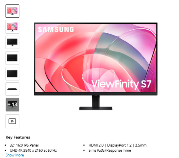 Samsung ViewFinity S70D 32" 4K HDR Monitor with Integrated Speakers (Black)