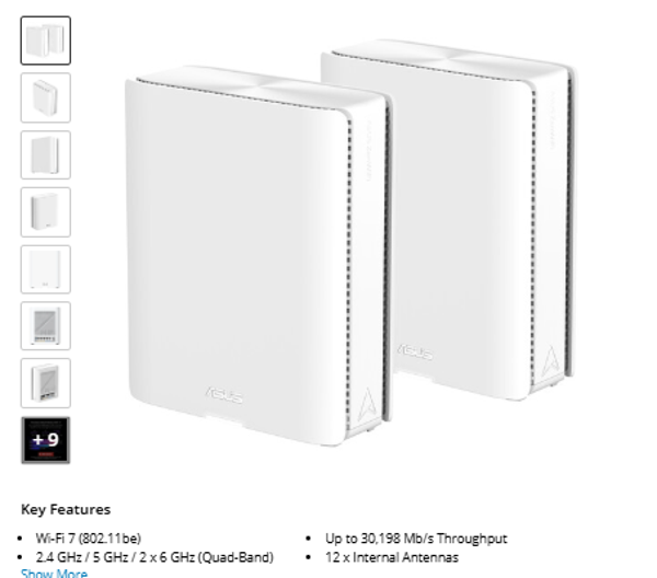 Pro ASUS ZenWiFi BQ16 Pro BE30000 Wireless Quad-Band Multi-Gig 2-Piece Mesh Wi-Fi System (White)