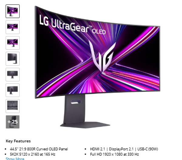 LG UltraGear 44.5" 5K2K HDR Dual Mode 165 Hz Curved Gaming Monitor