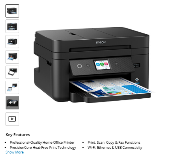 Epson WorkForce WF-2960 Wireless All-in-One Color Inkjet Printer