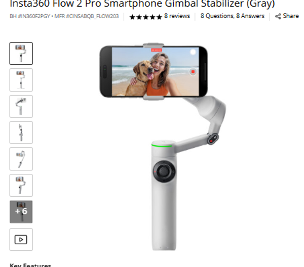 Insta360 FLOW 2 Pro Insta360 Flow 2 Pro Smartphone Gimbal Stabilizer (Gray)
