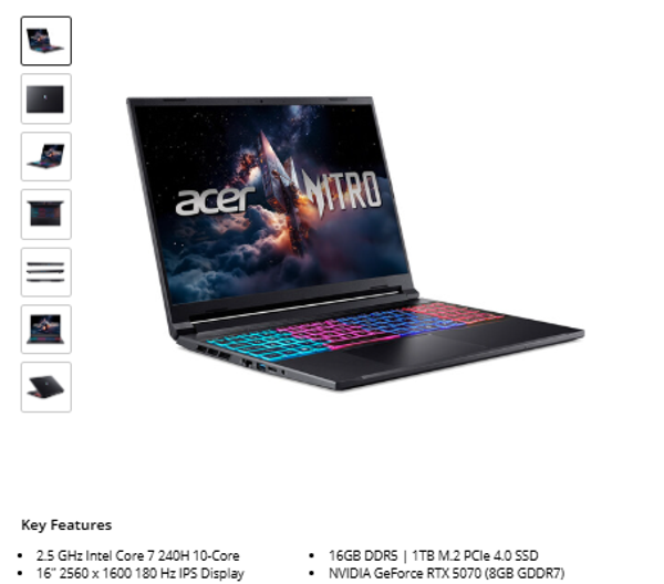 Acer 16" Nitro V 16S Gaming Laptop s, 3 s