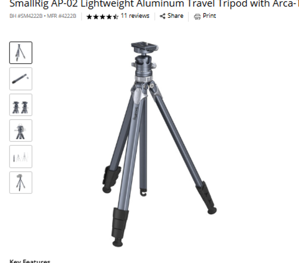 SmallRig Carbon Fiber Tripod with Center Column AP-20 & Ball Head