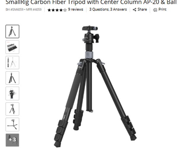 SmallRig Carbon Fiber Tripod with Center Column AP-20 & Ball Head