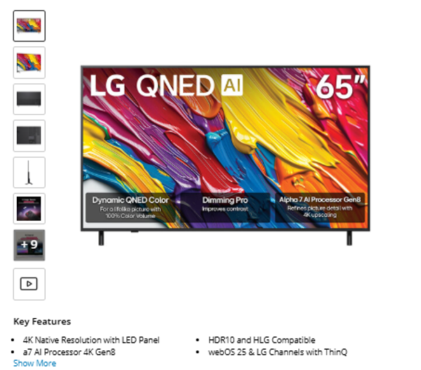 QNED82 LG QNED AI QNED82A 65" 4K HDR Smart LED TV