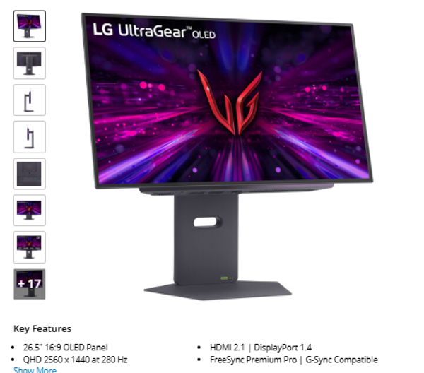 LG UltraGear OLED 27GX700A-B 26.5" 1440p HDR 280 Hz Gaming Monitor 19 s