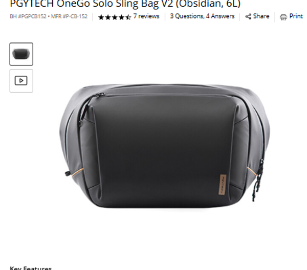 PGYTECH OneGo Solo Sling Bag V2 (Obsidian, 6L)