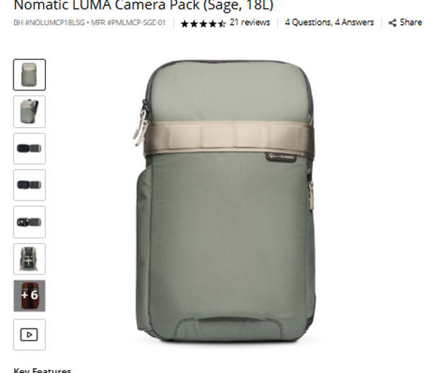 Nomatic LUMA Camera Pack (Sage, 18L)