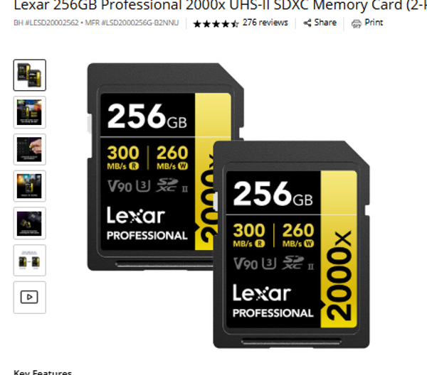 Lexar 256GB UHS-II SDXC Lexar 256GB Professional 2000x UHS-II SDXC Memory Card (2-Pack)