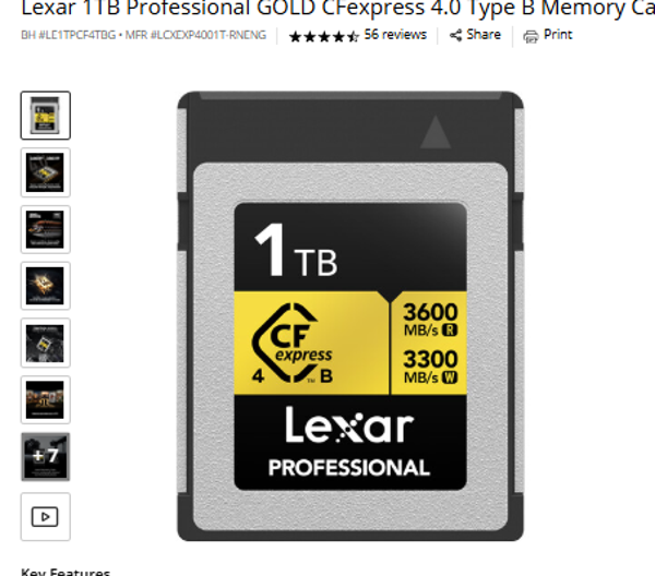 Lexar 1TB Professional GOLD CFexpress 4.0 Type B Memory Card
