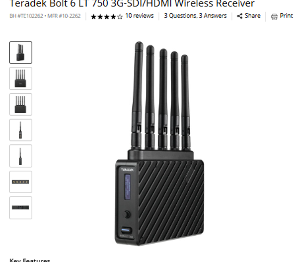 Wireless Transmission Systems > Teradek LT 750 Teradek Bolt 6 LT 750 3G-SDI/HDMI Wireless Receiver