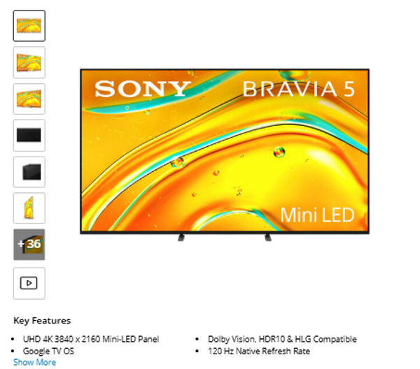 BRAVIA 5 Sony BRAVIA 5 75" 4K HDR Smart Mini-LED TV