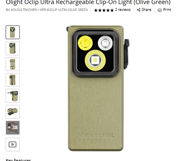 |Ultra Qlight Oclip Ultra Rechargeable Clip-On Light (Olive Green) GREEN
