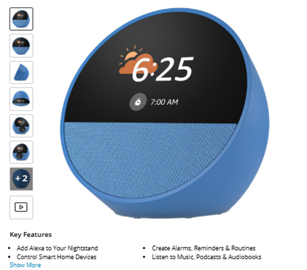 Amazon Echo Spot Smart Alarm Clock (2024 Edition, Ocean Blue)